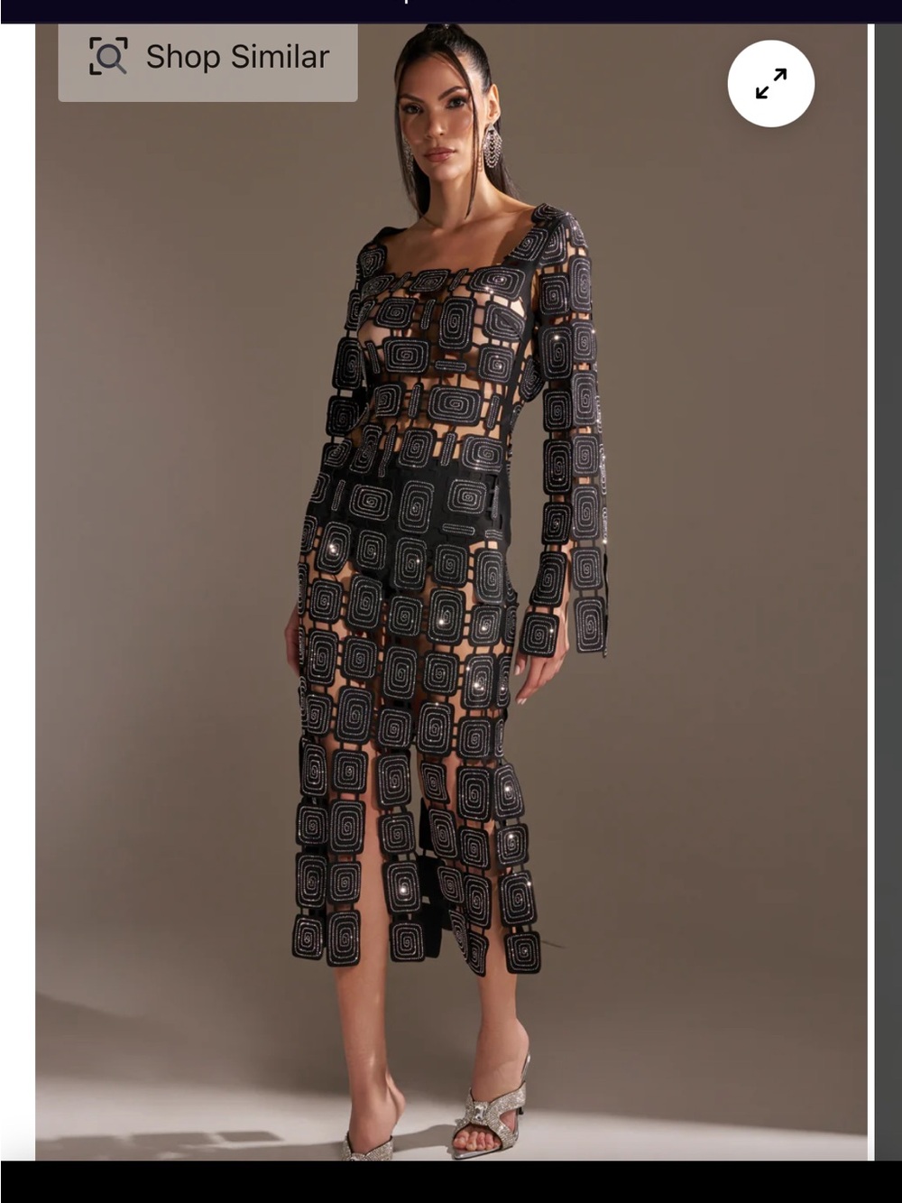 AKIRA Black Geometric Sequin Mesh Midi Dress